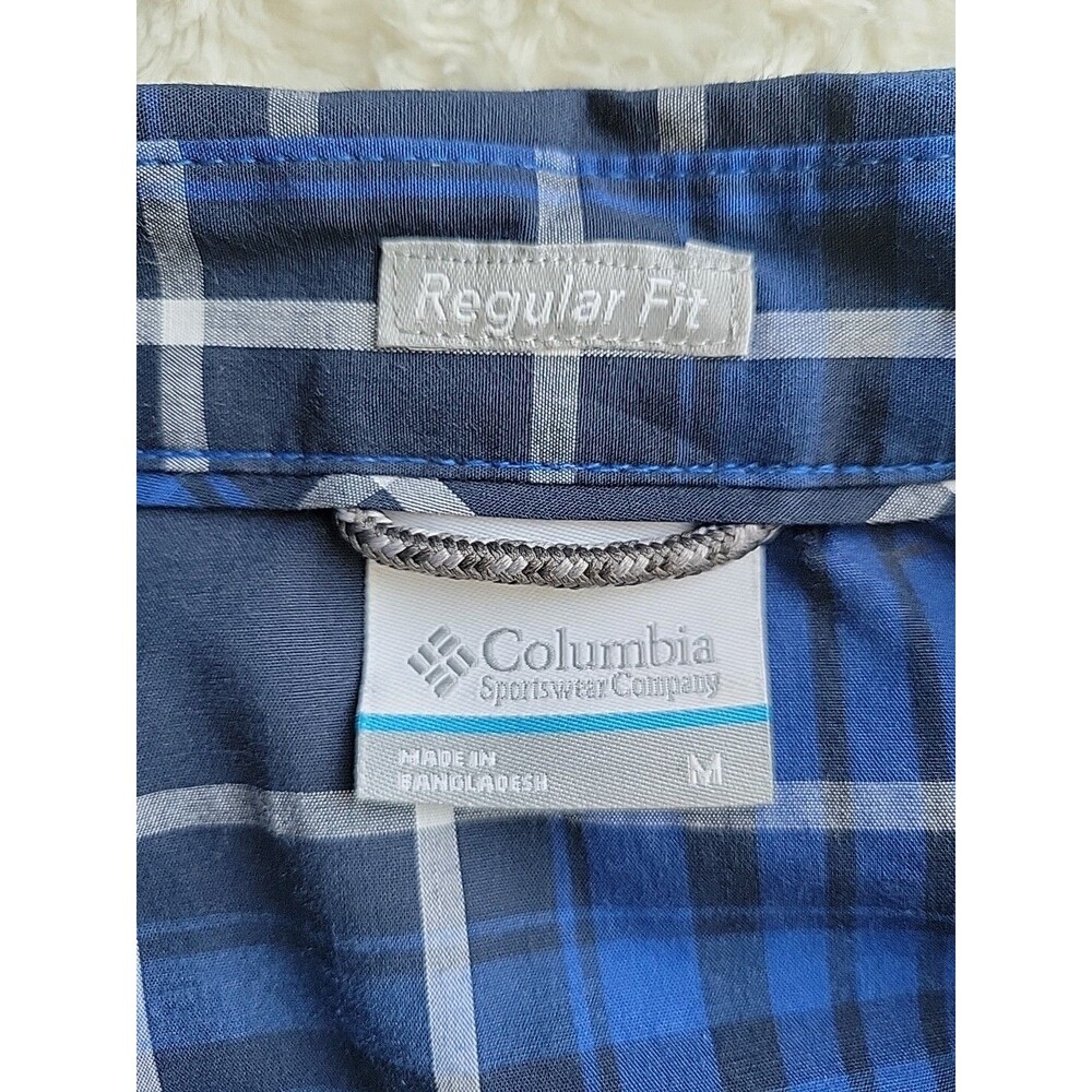 NWOT Men’s Columbia Shirt Blue/White/Black Plaid Button Long Sleeve Size Medium - Picture 4 of 10